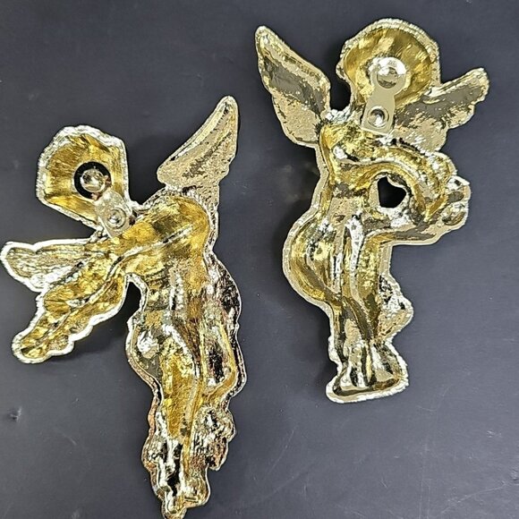 Vintage Cherubs Wall Decor Metal Angels Music Instrument Figures Golden Lot Of 2 - Picture 11 of 14